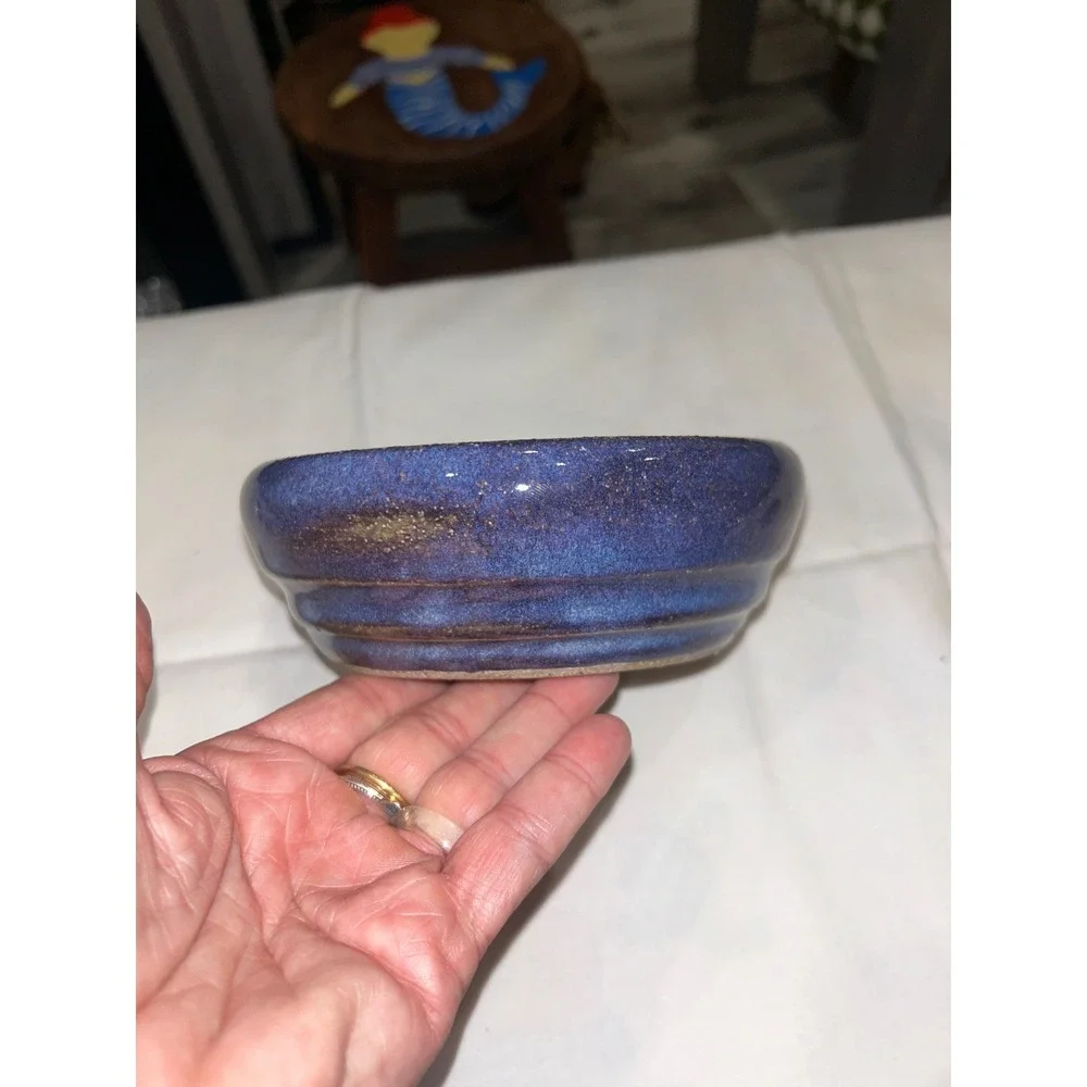 Signed Studio Pottery Bowl Cobalt Blue Glazed Speckled Stoneware 6 Inch